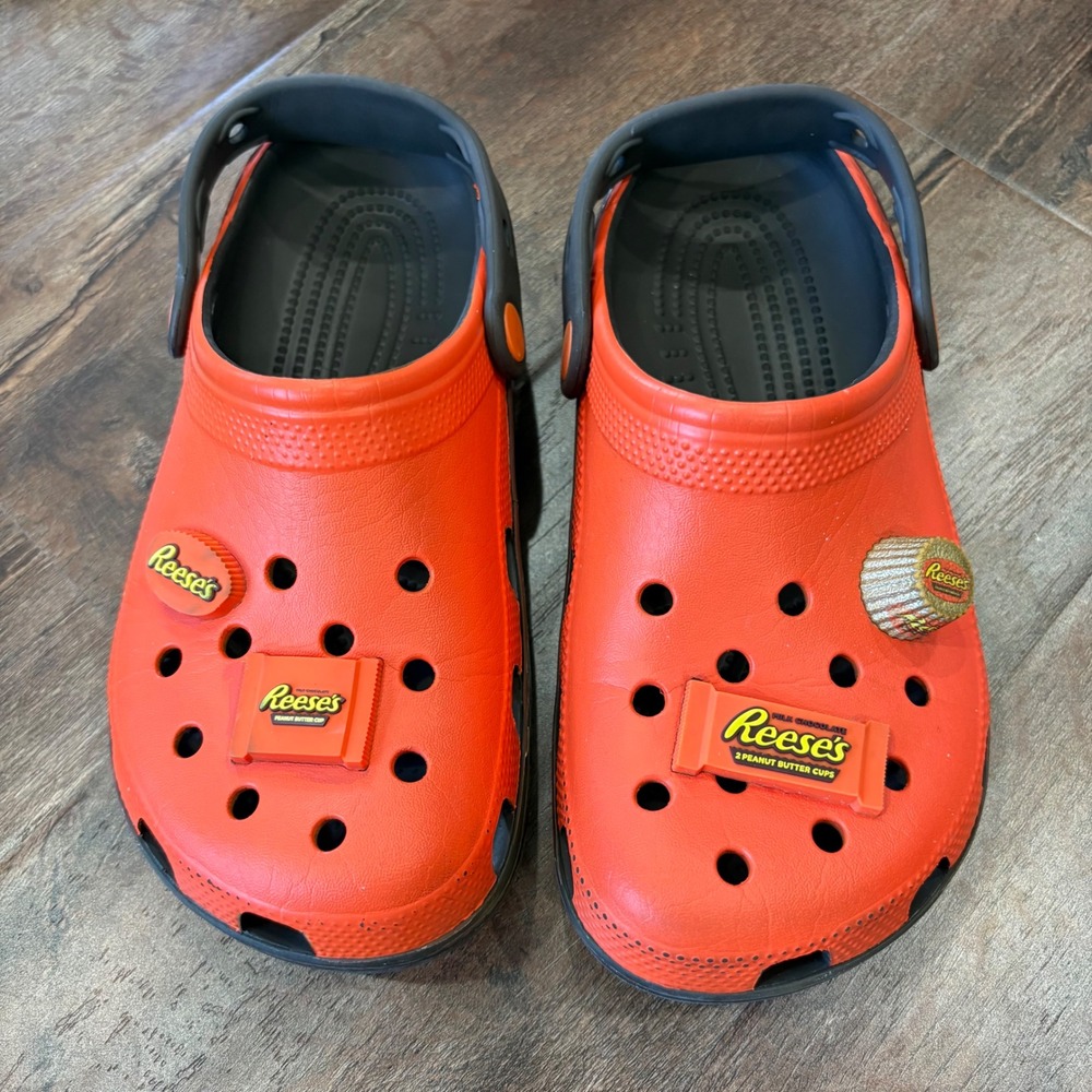 Crocs Classic Clogs Reeses Peanut Butter Cups Orange Brown Kids J5 Jibbitz